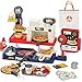 deAO Pretend Play Store Pizza Play Set for Kids Realistic Pizza Pie Pretend Play FoodSlice and Serve Plastic Kitchen Cooking and Cutting Playset Red - Image 2