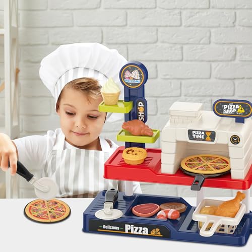 deAO Pretend Play Store Pizza Play Set for Kids Realistic Pizza Pie Pretend Play FoodSlice and Serve Plastic Kitchen Cooking and Cutting Playset Red - Image 5