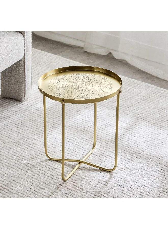 Home Box Avya Metal Etched Accent Tray Table - 41x41x45 cm