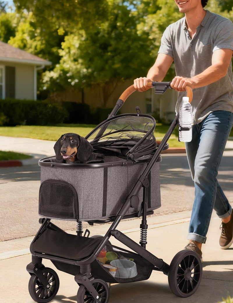 SUNTHX Dog Stroller for Small Medium Dogs Up to 60lbs, 4 Wheels Folding Pet Stroller with Detachable Carrier, Pet Travel Carrier for 2 Dogs & Cats, Storage Basket, Breathable, Grey - Image 1