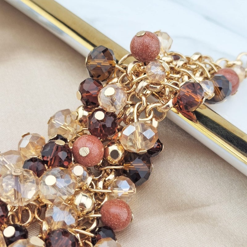 Bocar Fashion Crystal Chunky Collar Statement Necklace Earring Set for Women Gift (NK-10260-Amber Brown) - Image 5