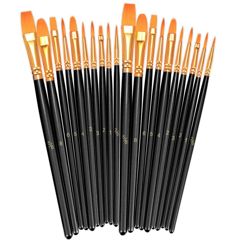 BOSOBO Paint Brushes Set 2 Pack 20 Pcs Round Pointed Tip Nylon Hair Artist Acrylic Paint Brushes for Acrylic Oil Watercolor Face Nail Art Miniature Detailing  Rock Painting Black