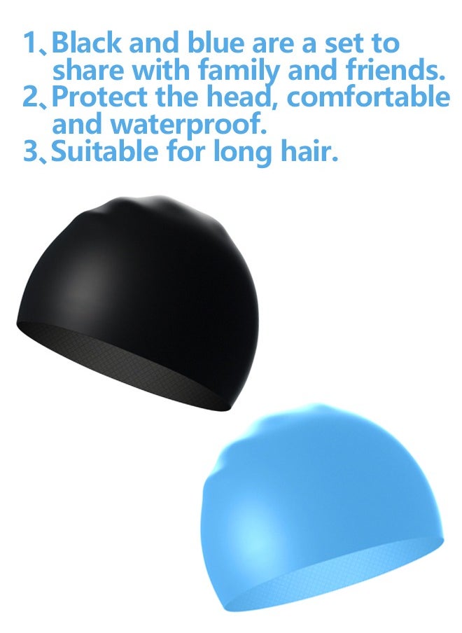 SUCITY - 2 Pcs Silicone Swim Caps with Great Flexibility for Head Protection - Waterproof Swimming Caps with Good Sealing - Durable Silicone Swimming Hats with Internal Non-slip Texture Design - Image 1