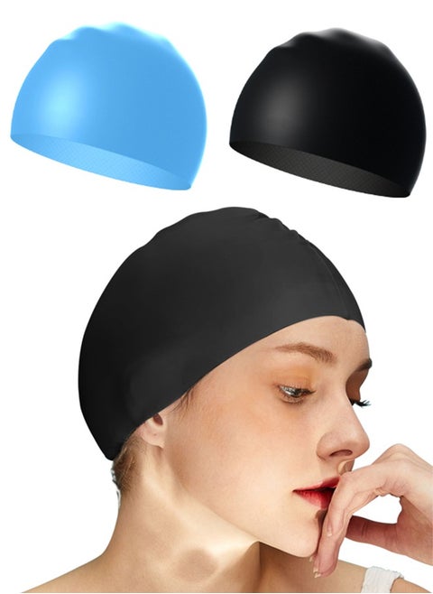 2 Pcs Silicone Swim Caps with Great Flexibility for Head Protection - Waterproof Swimming Caps with Good Sealing - Durable Silicone Swimming Hats with Internal Non-slip Texture Design