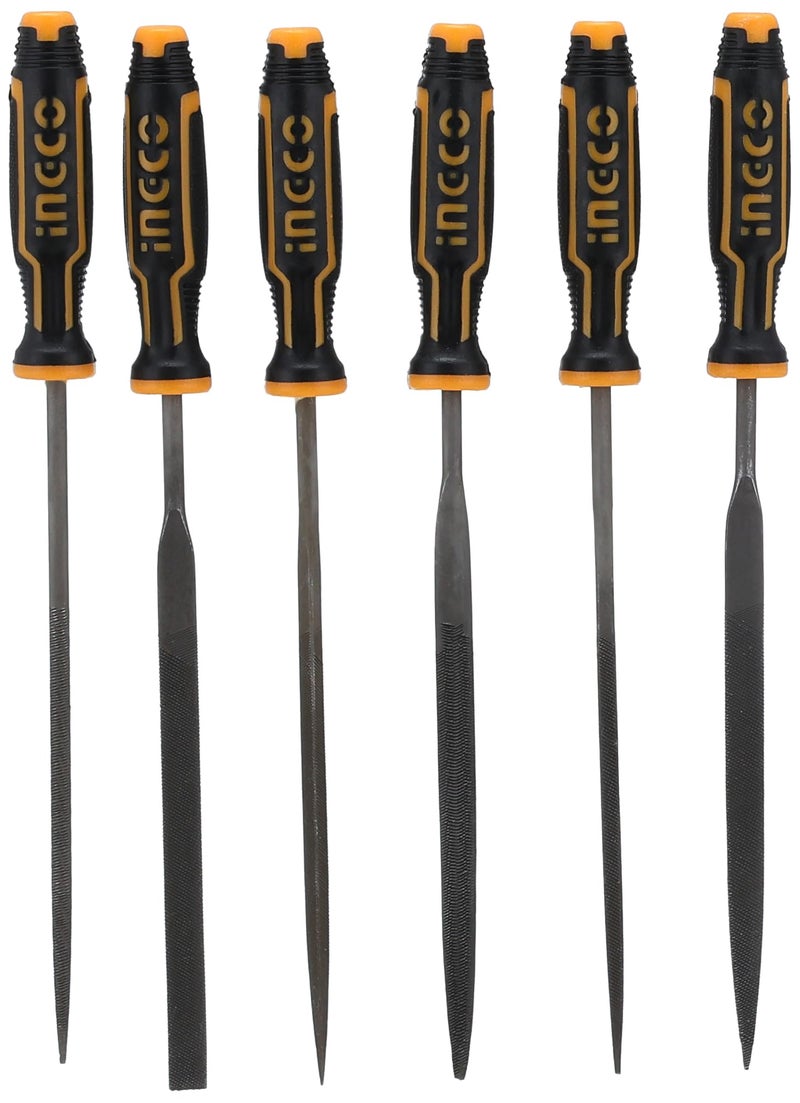 inGCO Fine File Set 14 Cm 6 Pieces Hktf63 - Black