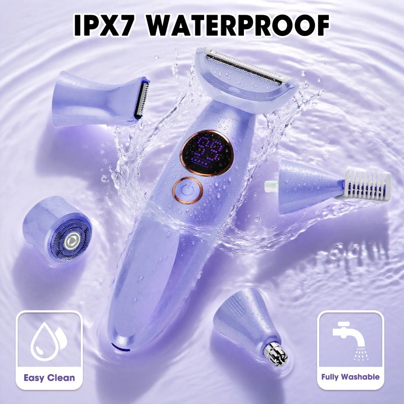 Dumite 5 in 1 Bikini Trimmer for Women,IPX7 Waterproof Cordless Replaceable Pubic,Eyebrow,Facial Electric Razors&Nose Hair Trimmer&Painless Body Shaver for Arms Legs Underarms,USB Charge,LED Display,Wet&Dry - Image 4