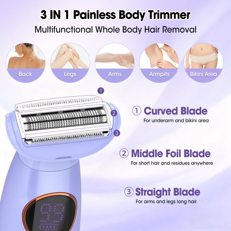 Dumite 5 in 1 Bikini Trimmer for Women,IPX7 Waterproof Cordless Replaceable Pubic,Eyebrow,Facial Electric Razors&Nose Hair Trimmer&Painless Body Shaver for Arms Legs Underarms,USB Charge,LED Display,Wet&Dry - Image 3