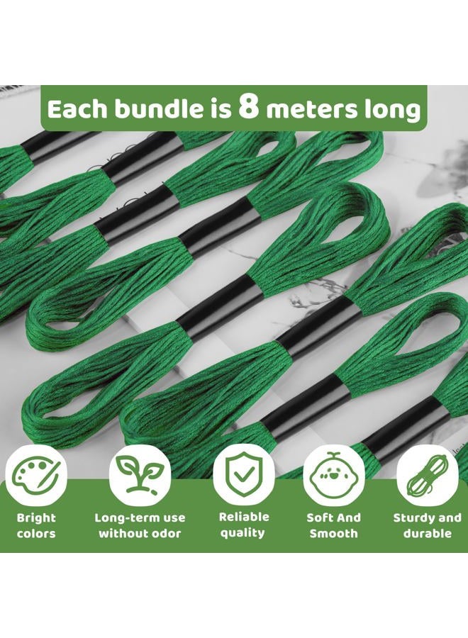 Dercuy 24 Skeins Embroidery Thread,Green Embroidery Cross Floss, Embroidery Thread Floss Set with Plastic Floss Bobbins,Needle Threader, Hand Sewing Needle - Image 4
