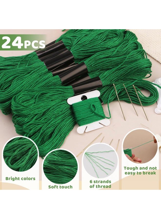 Dercuy 24 Skeins Embroidery Thread,Green Embroidery Cross Floss, Embroidery Thread Floss Set with Plastic Floss Bobbins,Needle Threader, Hand Sewing Needle - Image 2