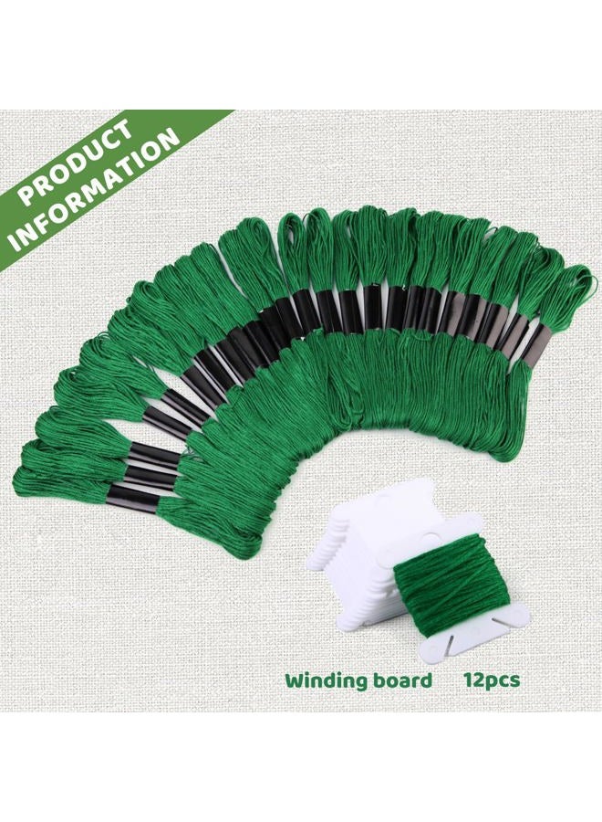 Dercuy 24 Skeins Embroidery Thread,Green Embroidery Cross Floss, Embroidery Thread Floss Set with Plastic Floss Bobbins,Needle Threader, Hand Sewing Needle - Image 3