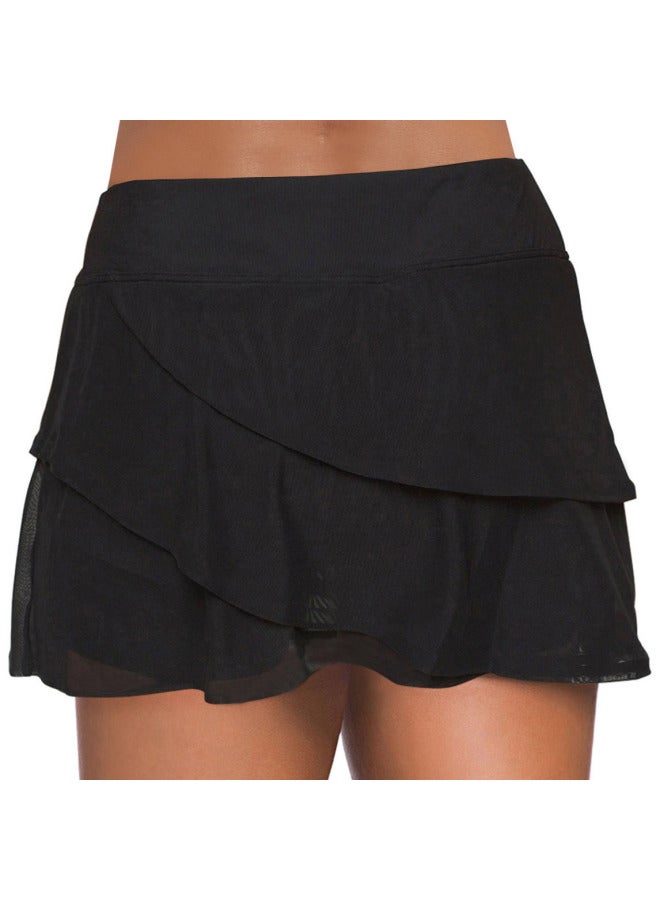 Loquat 2024 Women's Mesh Beach Skirt High Waist Boxers Swimming Trunks Multi-layer Lotus Leaf Mesh Swimming Skirt -Color:Black-  - Image 2