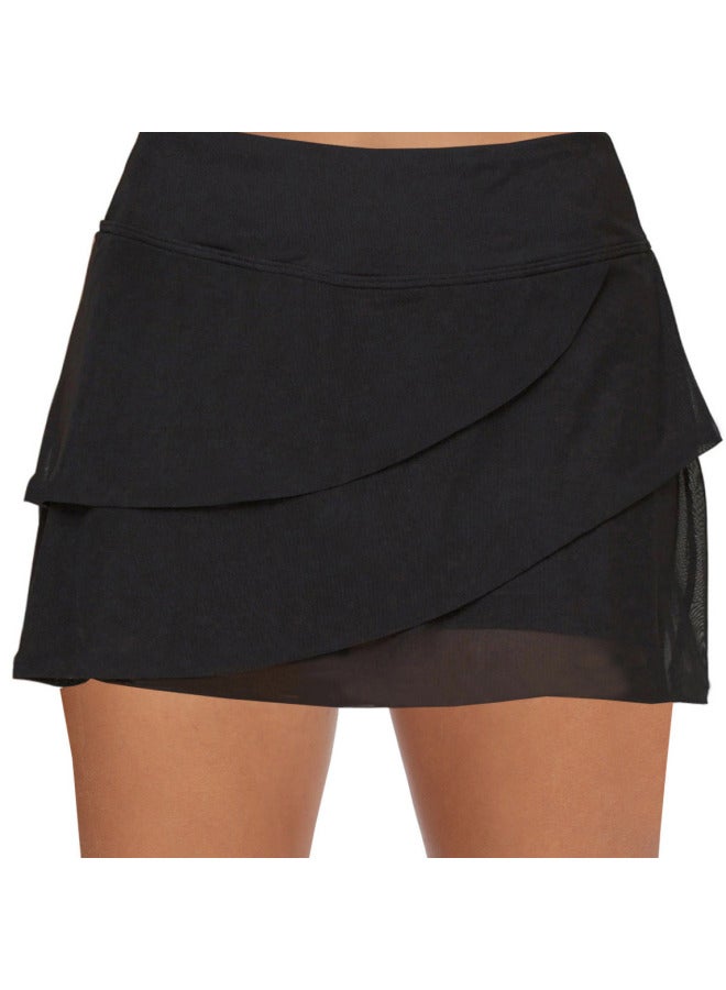 Loquat 2024 Women's Mesh Beach Skirt High Waist Boxers Swimming Trunks Multi-layer Lotus Leaf Mesh Swimming Skirt -Color:Black-  - Image 1