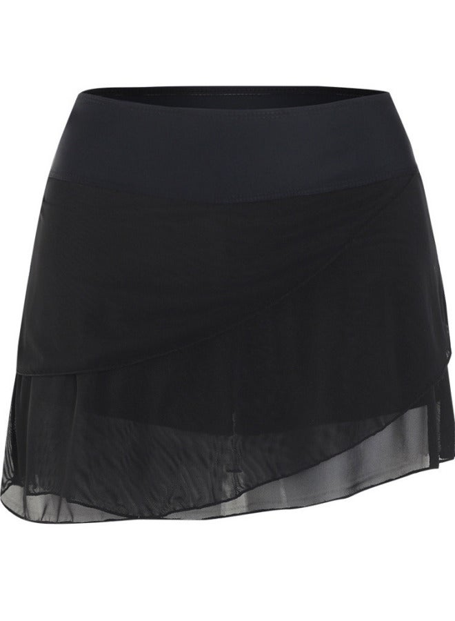 Loquat 2024 Women's Mesh Beach Skirt High Waist Boxers Swimming Trunks Multi-layer Lotus Leaf Mesh Swimming Skirt -Color:Black-  - Image 4