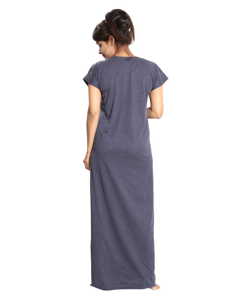 Fabme Women's Cotton Textured Floor Length Nursing Nighty (Navy Blue_Free Size_NW0142_Navy Blue_Free Size) - Image 4