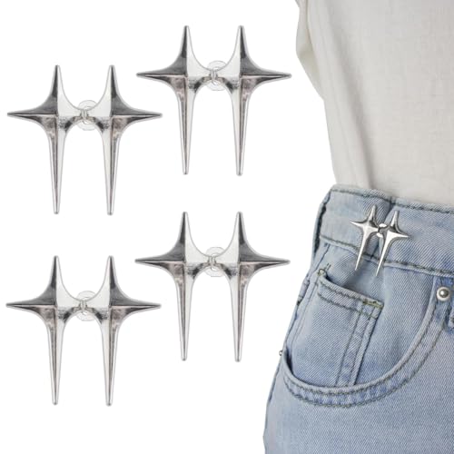 PALAY® 4 Pairs Adjustable Waist Buckle Loose Jeans Button, Star-shaped Instant Jeans Tightening Clips, Detachable Waist Button Pins for Pants, Skirt - Image 1