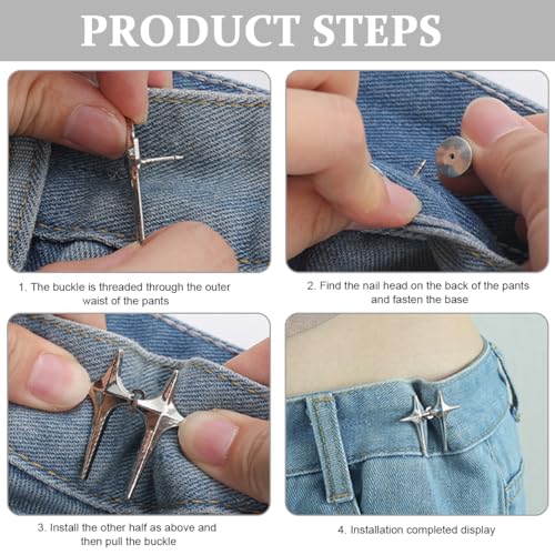 PALAY® 4 Pairs Adjustable Waist Buckle Loose Jeans Button, Star-shaped Instant Jeans Tightening Clips, Detachable Waist Button Pins for Pants, Skirt - Image 4