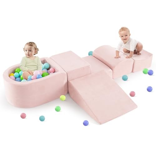 INFANS Climbing Toys for Toddlers Foam Climbing Blocks and Ball Pit for Baby 5pc Kids Climb and Crawl Block Activity Structure Play Set Indoor Foam Play Gym for Crawling and Sliding - Image 1