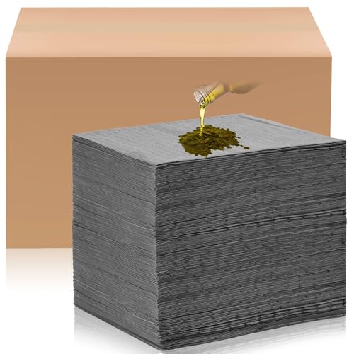 Hoolerry وسادات امتصاص الزيت من هوليري، وسادة مثقبة، ملحقات للمرآب، حصيرة امتصاص الماء، حصيرة تسرب الزيت لامتصاص وحماية المنزل والمرآب والقبو (100 قطعة، رمادي، 9.8 × 13 بوصة) - Image 1