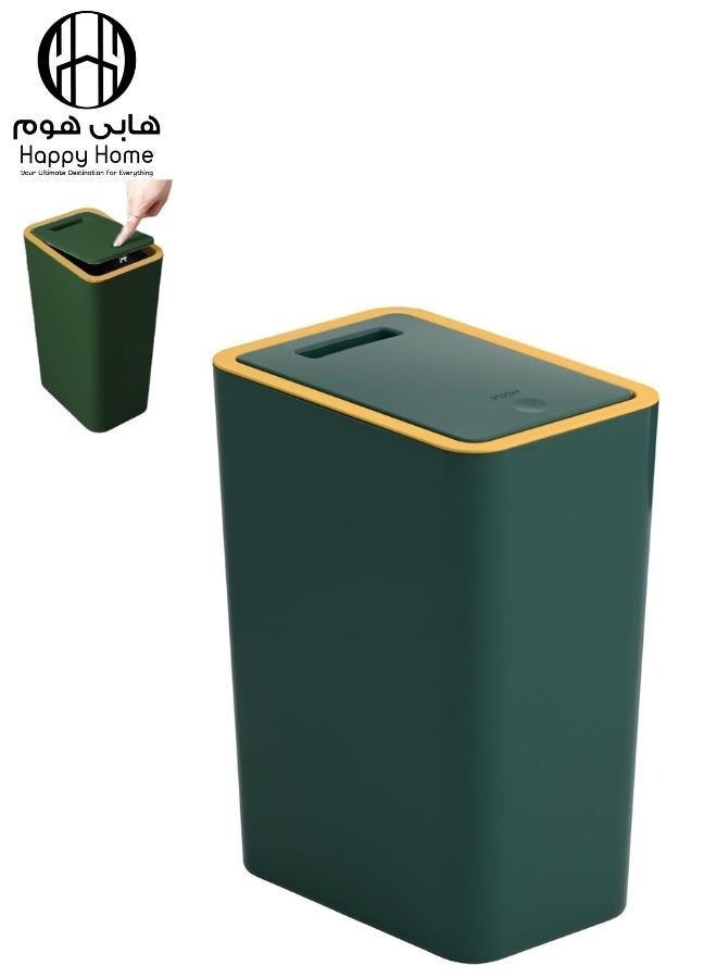 Happy Home 10L Trash Can with Lid, Compact Space-Saving Garbage Bin for Kitchen, Bathroom, Office, Bedroom, Dorm & Toilet, Secure Covered Wastebasket with Push Button Opening, Removable Easy-Clean Inner Liner, Slim Corner Design for Small Spaces - Image 1