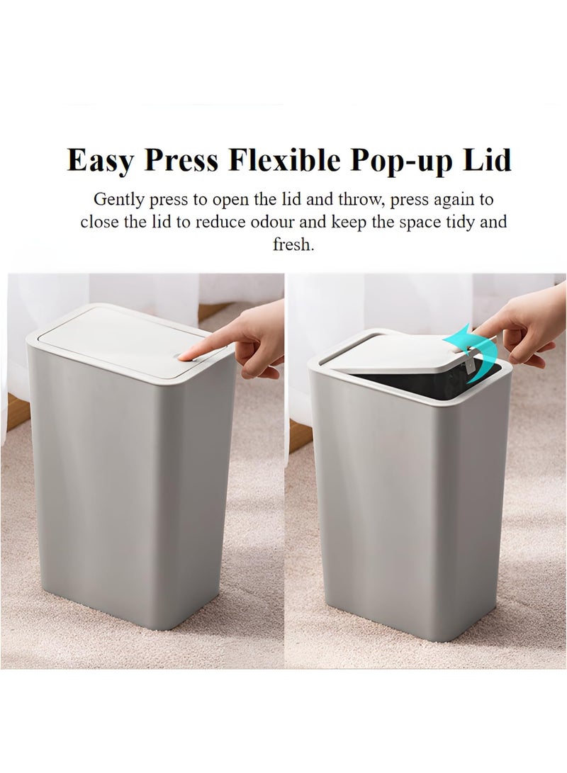 Happy Home 10L Trash Can with Lid, Compact Space-Saving Garbage Bin for Kitchen, Bathroom, Office, Bedroom, Dorm & Toilet, Secure Covered Wastebasket with Push Button Opening, Removable Easy-Clean Inner Liner, Slim Corner Design for Small Spaces - Image 3