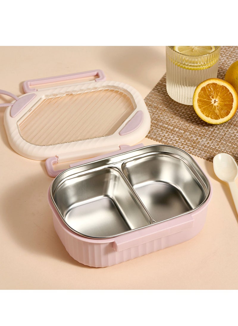 TYCOM Stainless Steel Lunch Box for Kid School Insulated Bento Lunch Box 2 Compartment Divided Lunch Containers with Lids Leakproof BFA Free Dishwasher Safe Strip Pink. 