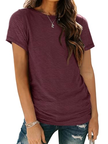 AUTOMET Womens Tops Shorts Sleeve Shirts for Summer Spring Beach Vacation Plus Size Oversized Casual Tee for Teen Girls 2025 02winered 2XL - Image 1