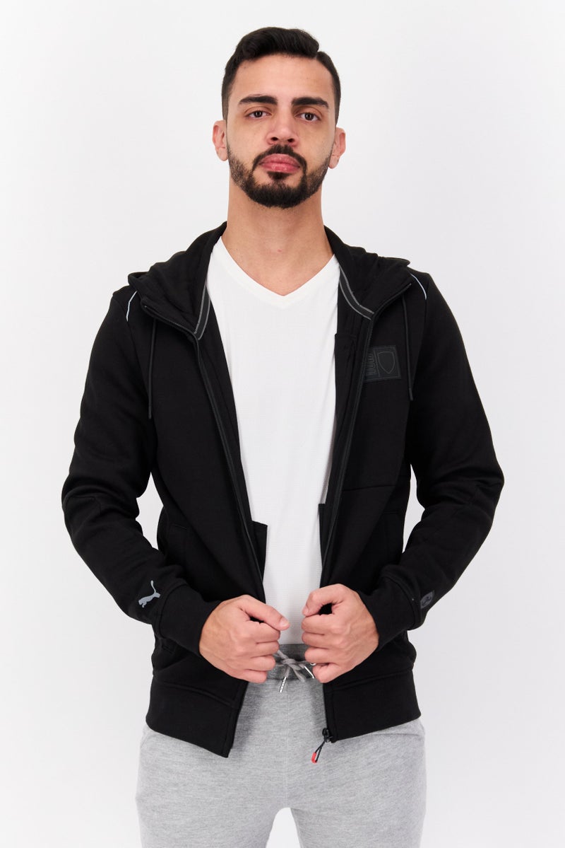 PUMA سويت شيرت بومّا × سكوديريا فيراري للرجال بأكمام طويلة وغطاء رأس، أسود - Image 1