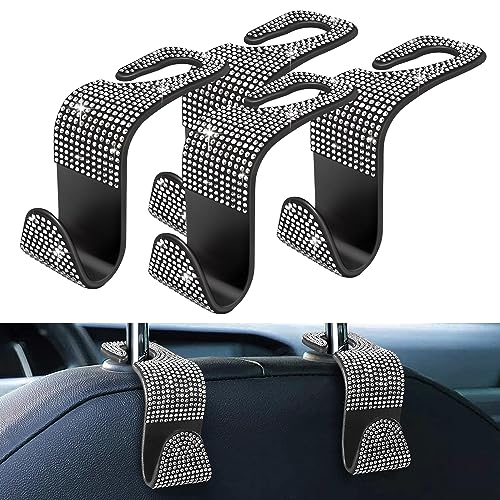 MEALAM 4 Pack Blink Diamond Car Seat Headrest Hooks Crystal Rhinestone Car Purse Holder Universal Interior Accessories for Handbags Water Bottles Coats Umbrellas White - Image 1