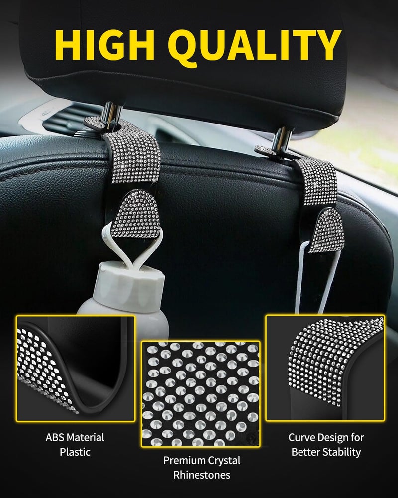 MEALAM 4 Pack Blink Diamond Car Seat Headrest Hooks Crystal Rhinestone Car Purse Holder Universal Interior Accessories for Handbags Water Bottles Coats Umbrellas White - Image 4