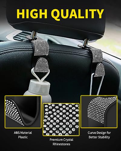 MEALAM 4 Pack Blink Diamond Car Seat Headrest Hooks Crystal Rhinestone Car Purse Holder Universal Interior Accessories for Handbags Water Bottles Coats Umbrellas White - Image 3