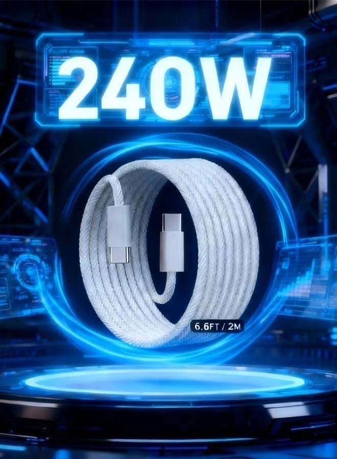 زاڤي كابل 240 واط من USB Type C إلى USB Type C، سلك شاحن تايب سي مضفر 2 متر شحن سريع جداً لايفون 17/16/15، ايباد، ماك بوك، سامسونج - أبيض - Image 3