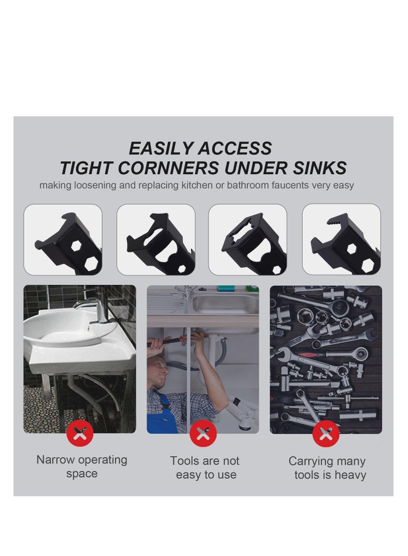 KASTWAVE 2 Pcs Multifunctional Basin Wrench, Faucet Wrench, 14 Sizes Sink Wrench Set, Faucet Plumbing Pipe Tools, Universal Under Sink Plumbers Wrench for Tight Spaces, Wrench Repair Tools for Men - Image 2