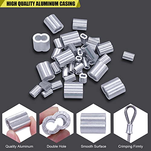 Twidec/240PCS 304 Stainless Steel Wire Rope Cable Thimbles and Aluminum Crimping Loop Sleeve 3/64''-5/32" for Wire Rope Cable Thimbles Rigging Assortment Kit N-023-240PCS - Image 4
