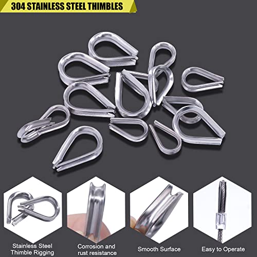 Twidec/240PCS 304 Stainless Steel Wire Rope Cable Thimbles and Aluminum Crimping Loop Sleeve 3/64''-5/32" for Wire Rope Cable Thimbles Rigging Assortment Kit N-023-240PCS - Image 5