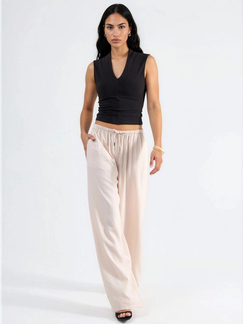 BUSEM Wide Leg Drawstring Waist Pants with Pockets - Image 5