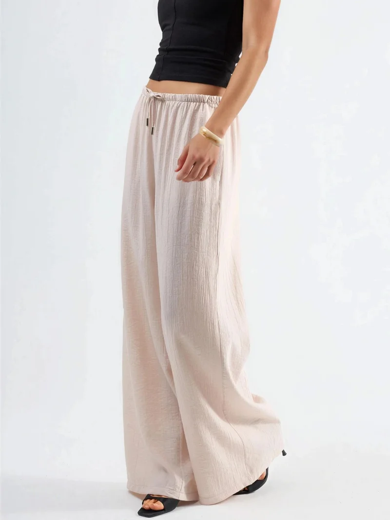 بوسيم BUSEM Wide Leg Drawstring Waist Pants with Pockets