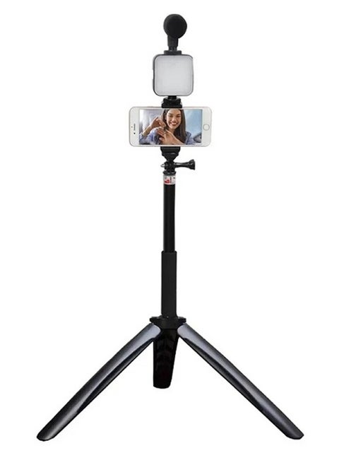 مجموعة إضاءة سيلفي LED AY-49Z لصنع الفيديو مع حامل هاتف ثلاثي القوائم للطاولة وميكروفون حذاء بارد وإضاءة فيديو LED وغالق عن بعد مثالية لتسجيل الفيديو المباشر والعرض التقديمي