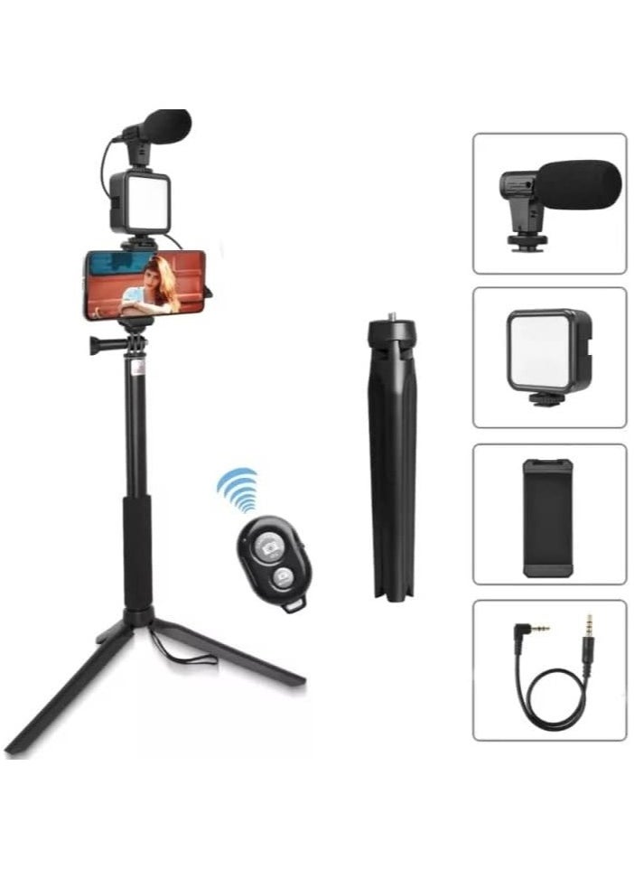 FEND - AY-49Z Video Making LED Selfie Light Kit With with Table Tripod Phone Holder Cold Shoe Microphone LED video Light and Remote Shutter Ideal For Vlogging Live Straming and Presentation - Image 1