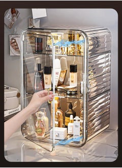 LEDIN Cosmetic storage box, acrylic transparent cosmetic display cabinet, adjustable baffle storage cabinet, suitable for cosmetics, skin care products, decorations, bags (Transparent brown)  - Image 5