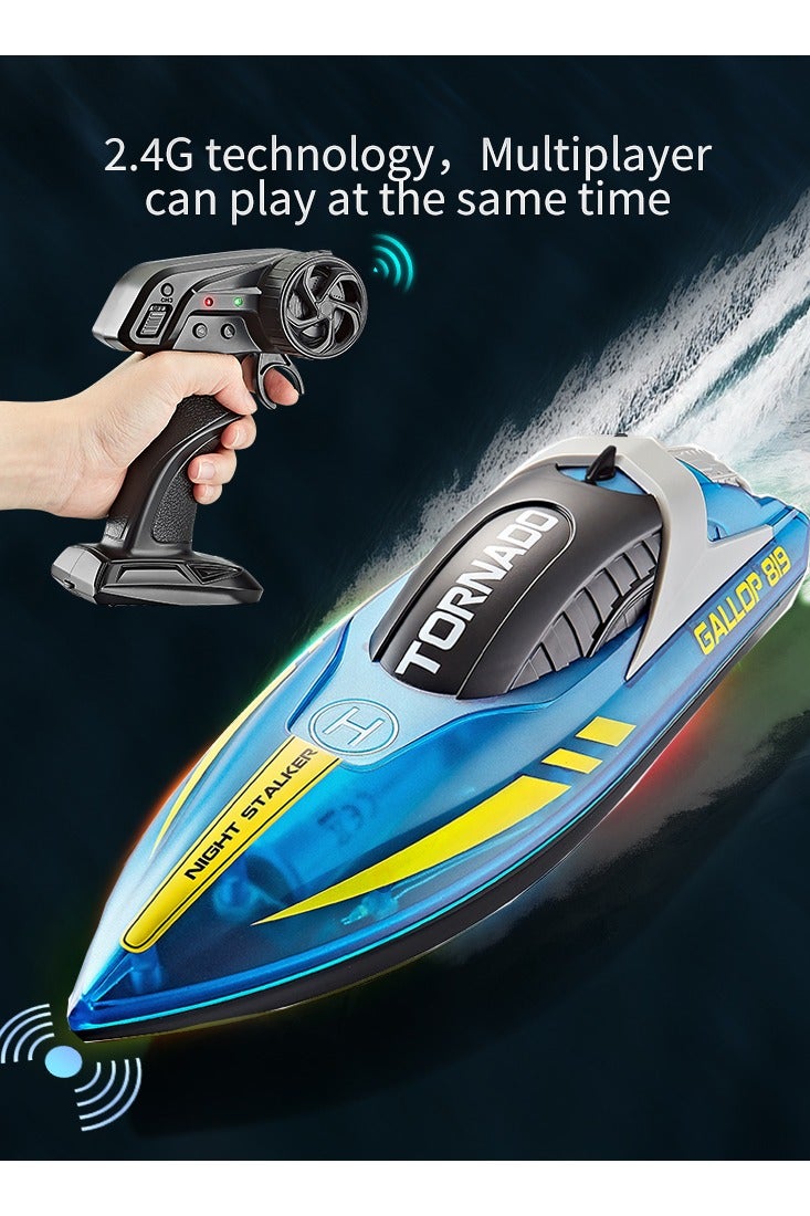 Gallop Rc Speed Boat Toys High Speed With LED Light Rechargeable Waterproof Outdoor Water 2 Hours Endurance Speedboat Kids Toys Gifts: Blue - Image 1