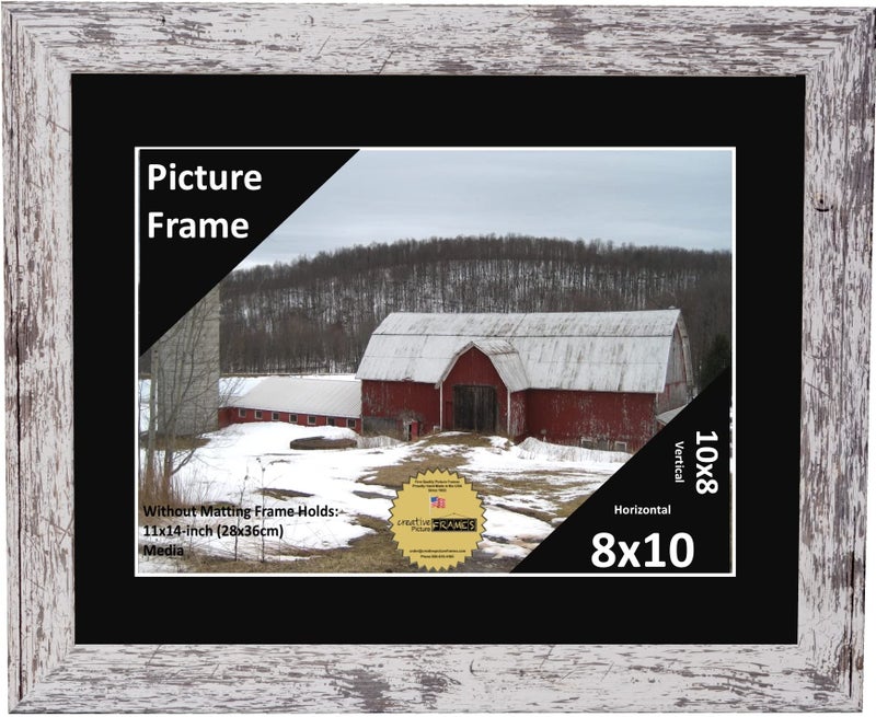 Creative Picture Frames 8x10 Opening Black Mat in our 11x14inch Barn Wood Picture Frame Includes Glass Easel with Installed Wall Hanger
