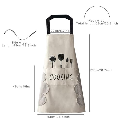 DILLMAN Women Kitchen Apron with Hand Wipe Pockets，Big Pocket,Hand-wiping, Waterproof for Cooking Baking (WHITE) - Image 4