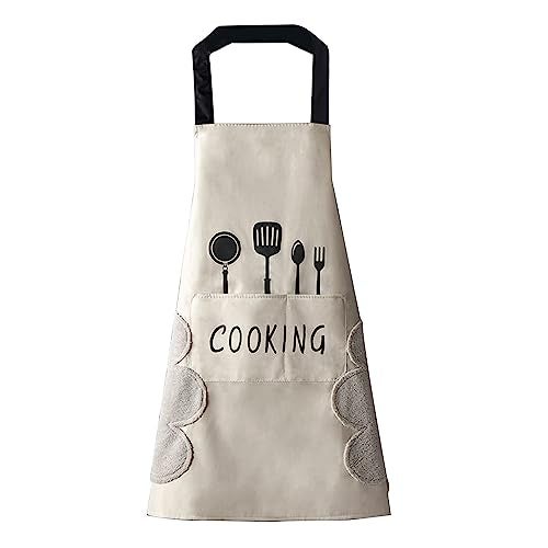 DILLMAN Women Kitchen Apron with Hand Wipe Pockets，Big Pocket,Hand-wiping, Waterproof for Cooking Baking (WHITE) - Image 1
