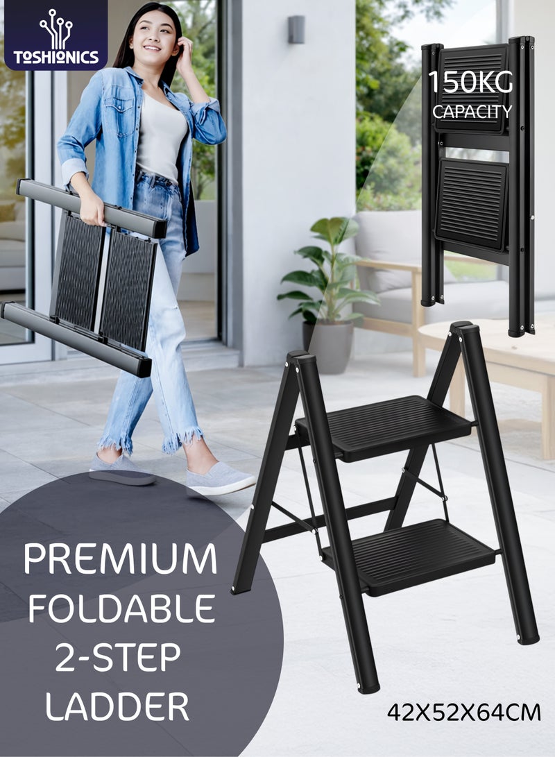 Toshionics Multipurpose 2 Step Ladder Folding Ladder with Anti-Slip Pedal Folding Step Stool Portable Lightweight Foldable Stepladder for Home Kitchen Library Office 150 KG Capacity (2 STEPS) - Image 1