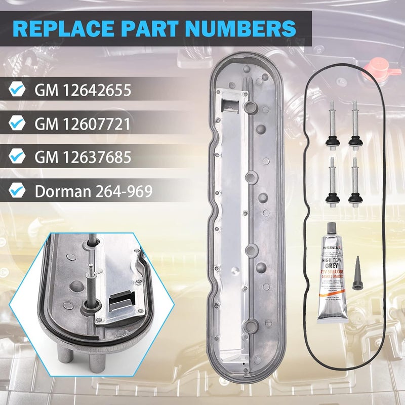 MNJWS Driver Side Valve Cover with Gaskets - Compatible with 2011-2019 4.8L 5.3L 6.0L 6.2L Chevy Silverado, Suburban, Tahoe, Trailblazer, GMC Sierra, Yukon, Cadillac Escalade - Replace 12642655 264-969 - Image 3