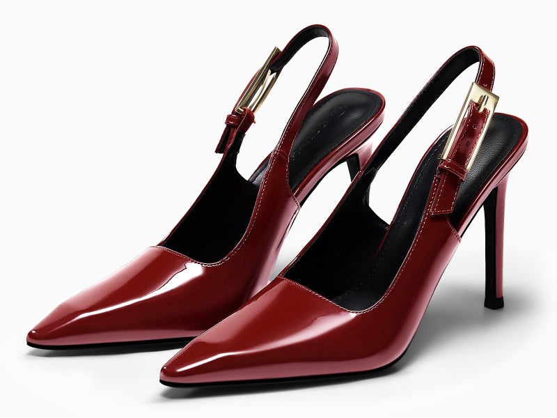 Coutgo Women's Slingback High Heels Pointed Toe Stilettos Metal Buckle Dress Party Pump Shoes, Burgundy, Size 8 - Image 4