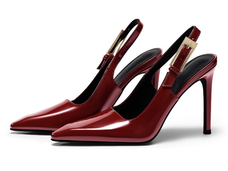 Coutgo Women's Slingback High Heels Pointed Toe Stilettos Metal Buckle Dress Party Pump Shoes, Burgundy, Size 8 - Image 1
