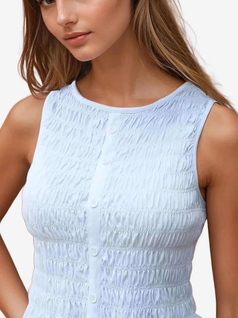 زوبعة بلوزة بياقة دائرية بنقوش ضيقة