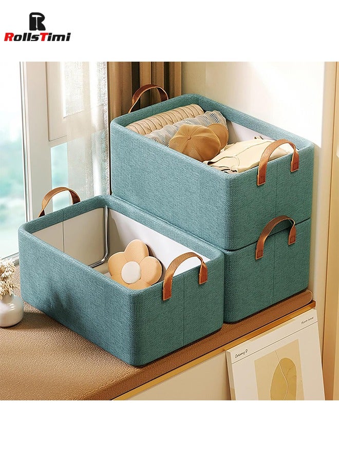 رولستيمي صناديق تخزين بإطار معدني ، صندوق تخزين قماش بمقابض سلال تخزين أرفف قابلة للتكديس ، أخضر - Image 2