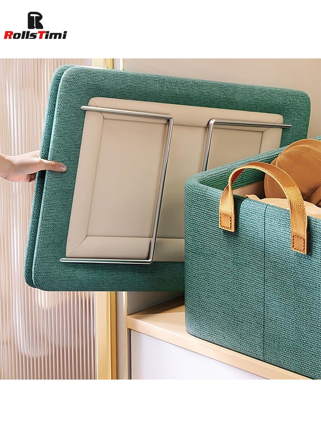 رولستيمي صناديق تخزين بإطار معدني ، صندوق تخزين قماش بمقابض سلال تخزين أرفف قابلة للتكديس ، أخضر - Image 3